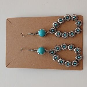 Fashion Jewelry Silver and Turquoise Floral Earrings